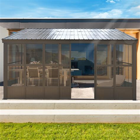 Domi 12x16ft Sunroom Wall Mounted Gazebo Solarium With Front Door ...
