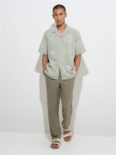 Buy ETA Sage Embroidered Relaxed-Fit Cotton Shirt from Westside