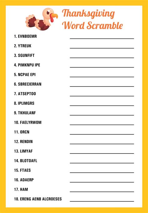 Thanksgiving Word Scramble Free - 13 Free PDF Printables | Printablee
