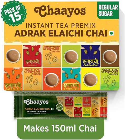 Chaayos Instant Tea Premix - Regular Sugar - Adrak Elaichi Flavour (15 ...