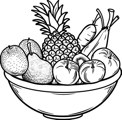 Simple line drawing of a bowl with fruit and vegetables inside ...