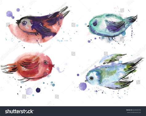 Childrens Drawing Birds Painted Watercolor Stock Illustration 604949795 ...