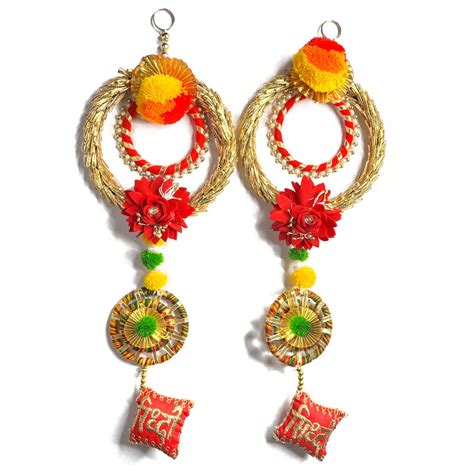 Riddhi Siddhi With Red & Golden Color Combination Hanging For Decorati ...