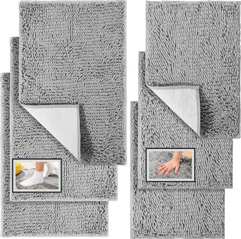 Amazon.com: 6 Pcs Chenille Bathroom Rugs Non Slip Bath Mats Set Soft ...