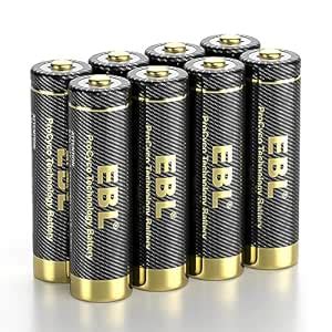 EBL 8 x AA Pro Rechargeable Batteries, Gold Rechargeable AA Batteries ...