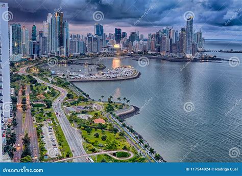 Balboa Avenue, Panama City, Panama at Dusk Editorial Stock Image ...
