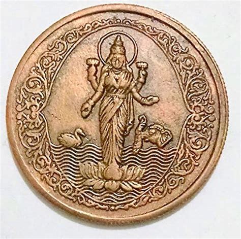 lakshmi devi standing on lotus temple token coin @ arunrajsofia-Brown ...