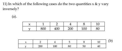 In which of the following cases do the two quantities x & y vary ...