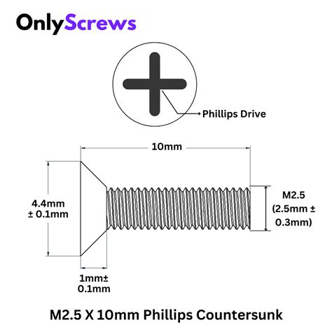 M2.5 X 10mm Phillips CSK SS 304 Screw (Dia. 2.5mm, Length 10mm ...