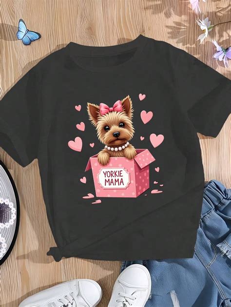 Yorkshire Terrier Design Pure Cotton Women's Fashion T-Shirt | SHEIN USA