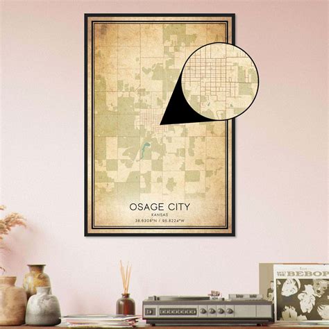 Vintage Osage City Kansas Map Poster, Osage City KS City Road Wall Art ...