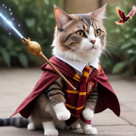 Cat as Harry Potter Making Animals Fly | Stable Diffusion Online