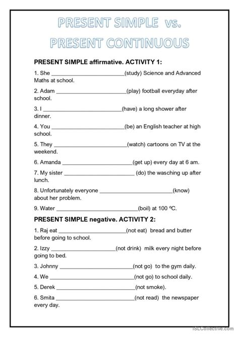 Image result for Present Simple vs Present Continuous Exercise