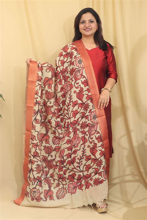 Pastel Kalamkari Silk Dupatta