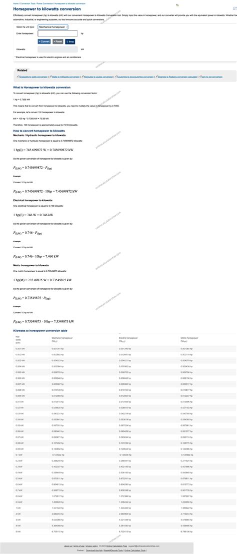 Convertir HP en kW - Calculatrice en Ligne - CalculatorFree