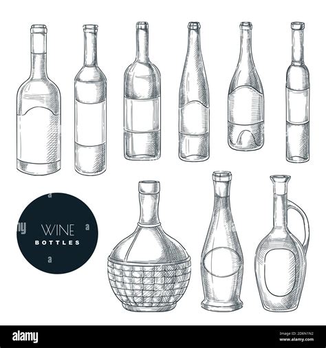 Different shapes of wine bottles. Vector sketch isolated illustration ...