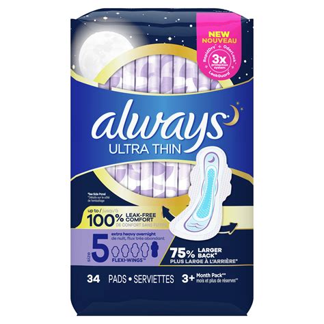 Always Ultra Thin Extra Heavy Overnight Pads with Wings, Unscented ...