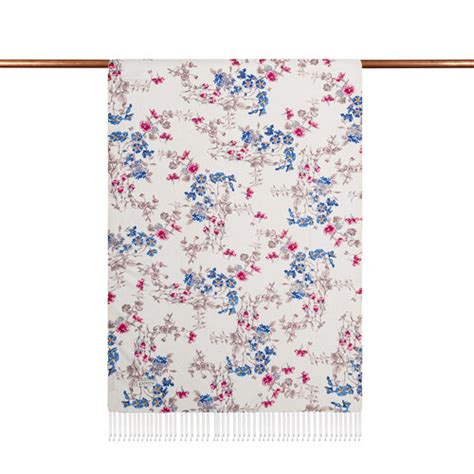 Cream Blue Flower Crown Print Silk Scarf | Ipekevi