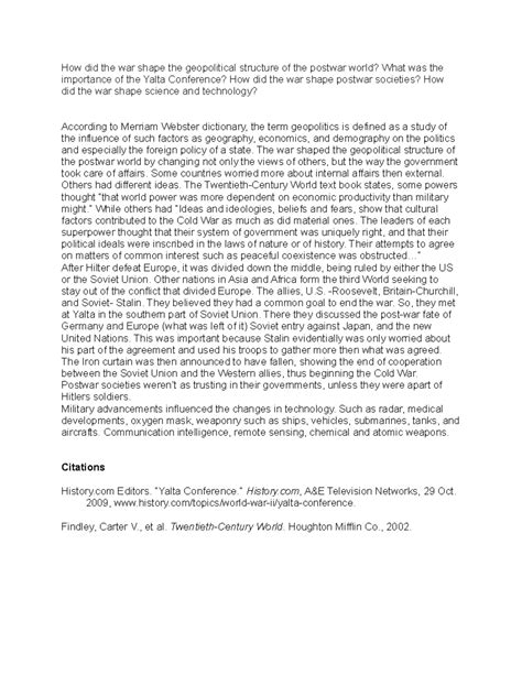 History 212 module 1 - How did the war shape the geopolitical structure of the postwar world ...
