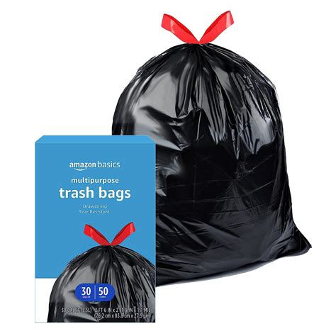 Amazon Basics Multipurpose Drawstring Trash Bags, 30 Gallon, 50 Count ...