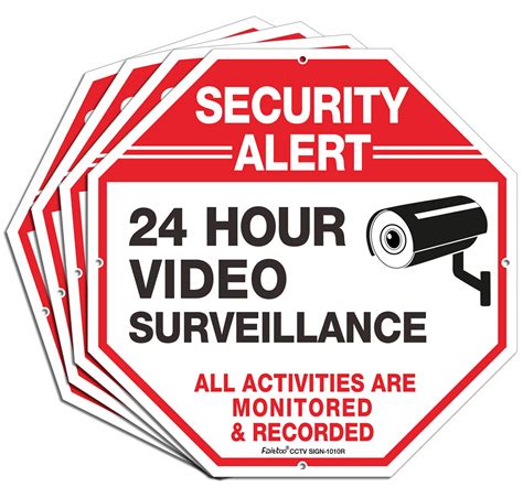 (4 Pack)"Security Alert, 24 Hour Video Surveillance, All Activities ...