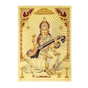 Hawai Gold Plated Goddess Saraswati Religious Poster for Worship Use ...