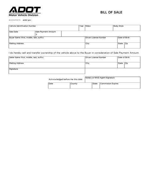 Free Arizona Bill of Sale Forms (PDF) | FormsPal