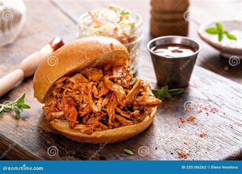 Pulled Bbq Chicken on a Brioche Bun Stock Photo - Image of roasted ...