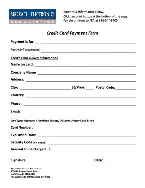 Fillable Online AEA Credit Card Form PDF Fax Email Print - pdfFiller