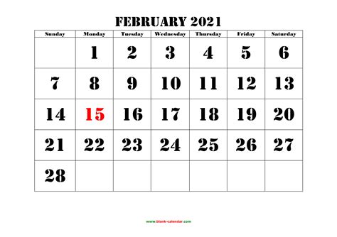 Free Printable February 2021 Calendar Template