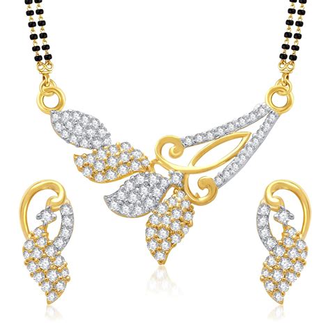 Buy VK Jewels Gold Rhodium Plated Alloy Mangalsutra set with Earrings ...