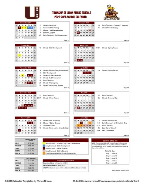 Township of Union Public Schools Calendar 25-26 Revised [PDF] - EduCounty