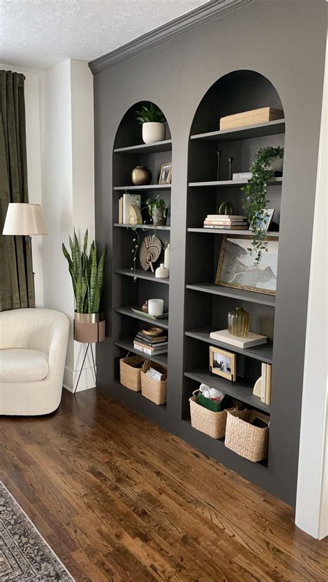 Black Bookcase, Bookcase Wall, Built In Bookcase, Arch In Wall Built ...
