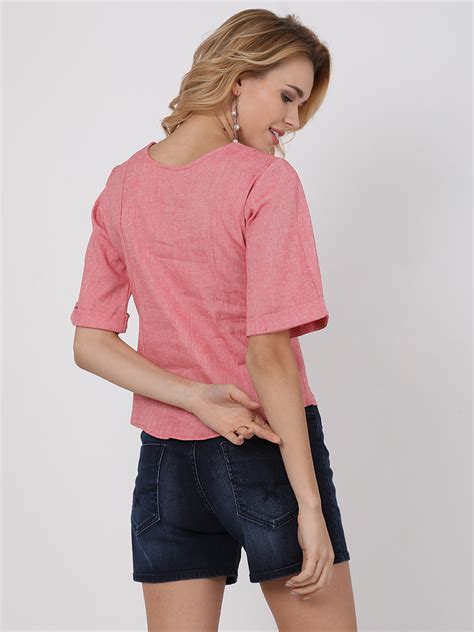 Charming Pink Designer Collar Crop Top Exclusive