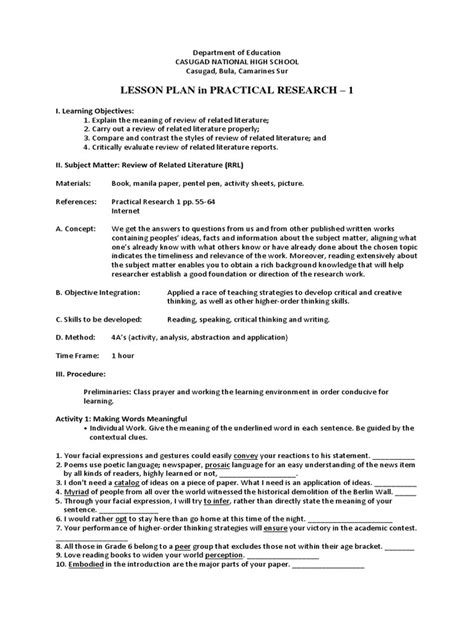 Sample Lesson Plan with Practical Work Approach 的图像结果