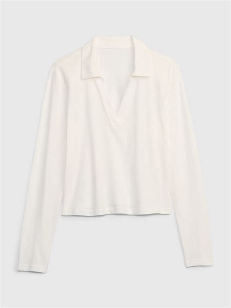 Cropped V-Neck Polo Shirt | Gap