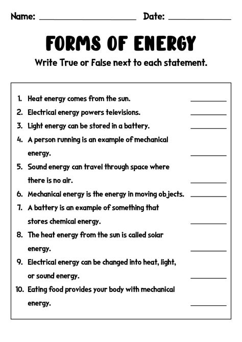 Forms of Energy Worksheet Answers | Science lessons elementary, Science ...