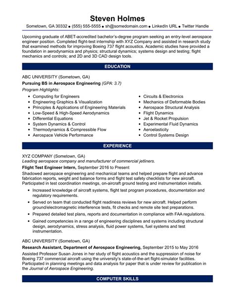 Sample Resume for an Entry-Level Aerospace Engineer | Monster.com