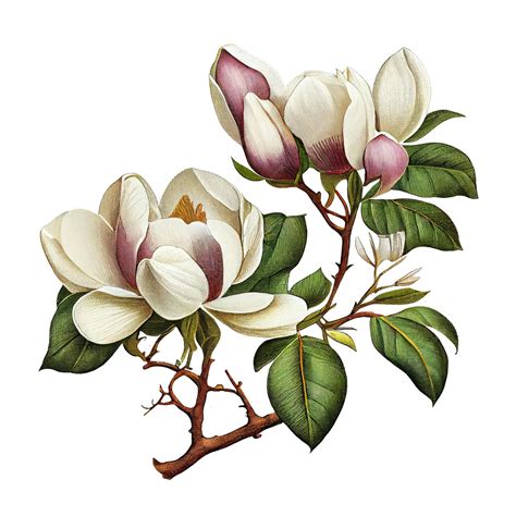 Premium Photo | Magnolia Flower Isolated Vintage Painting White ...