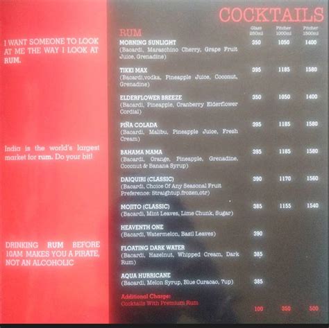 Menu at Based On A True Story, Chennai