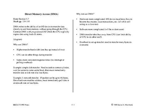 Lec11 - Hello - Direct Memory Access (DMA) Slater Section 5. Heath pp ...