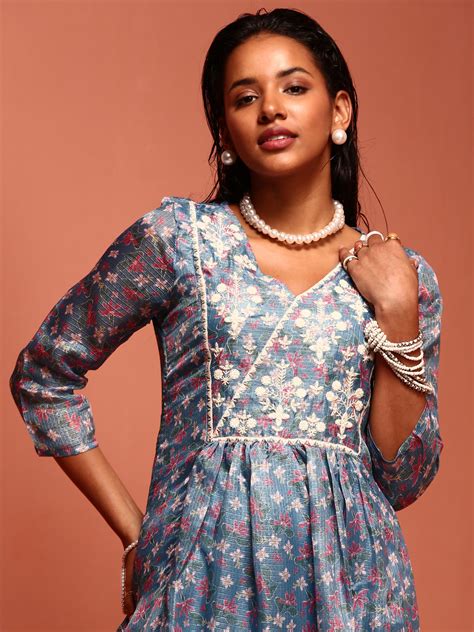 Blue Kota Embroidered Kurta Set – Imara