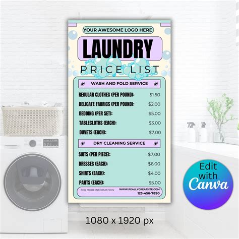 Editable Laundry Service Price List Template, Canva 1080x1920 Px - Etsy