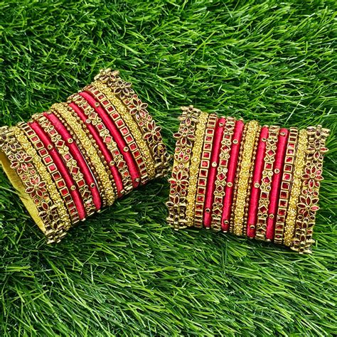 Kadamba Red & Gold Silk Thread Bangle set – Kangan by Dhruthi