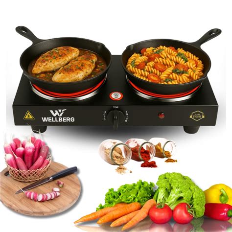 Wellberg Electric Double Hot Plate, 2 Type Single/Double Coils, Black ...