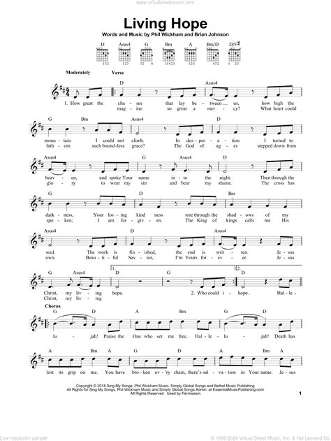 Living Hope sheet music for guitar solo (chords) (PDF)