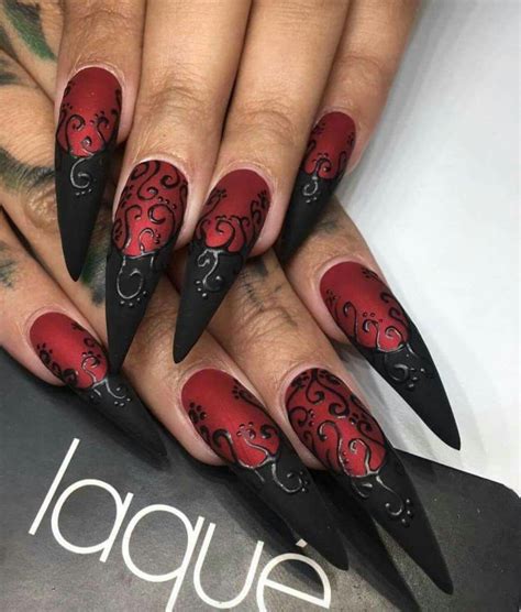Red And Black Long Nail Designs - Atika Nanda