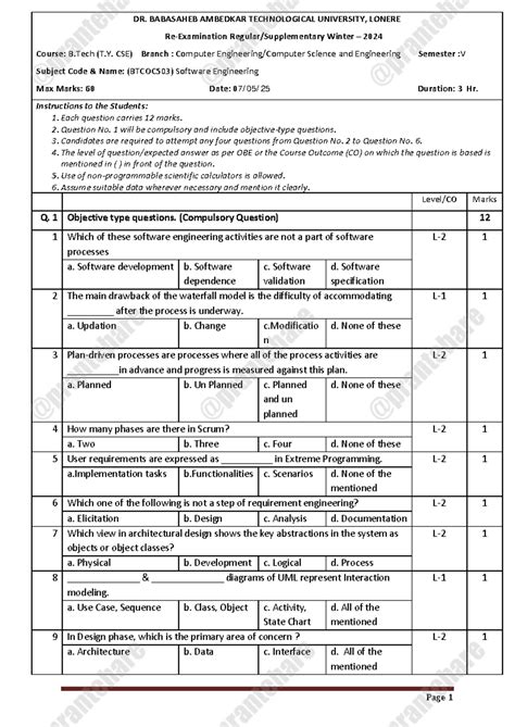 B.Tech (T.Y. CSE) Semester 5 Software Engineering Exam - Winter 2024 ...