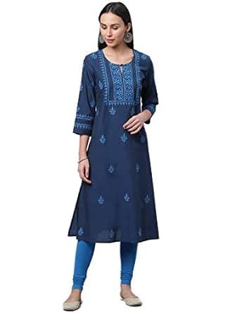 Buy Akheri Chikankari Mangalgiri Blue Kurta with Pocket-L at Amazon.in