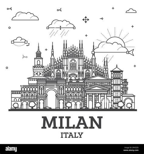 Outline Milan Italy City Skyline with Historic Buildings Isolated on White. Vector Illustration ...